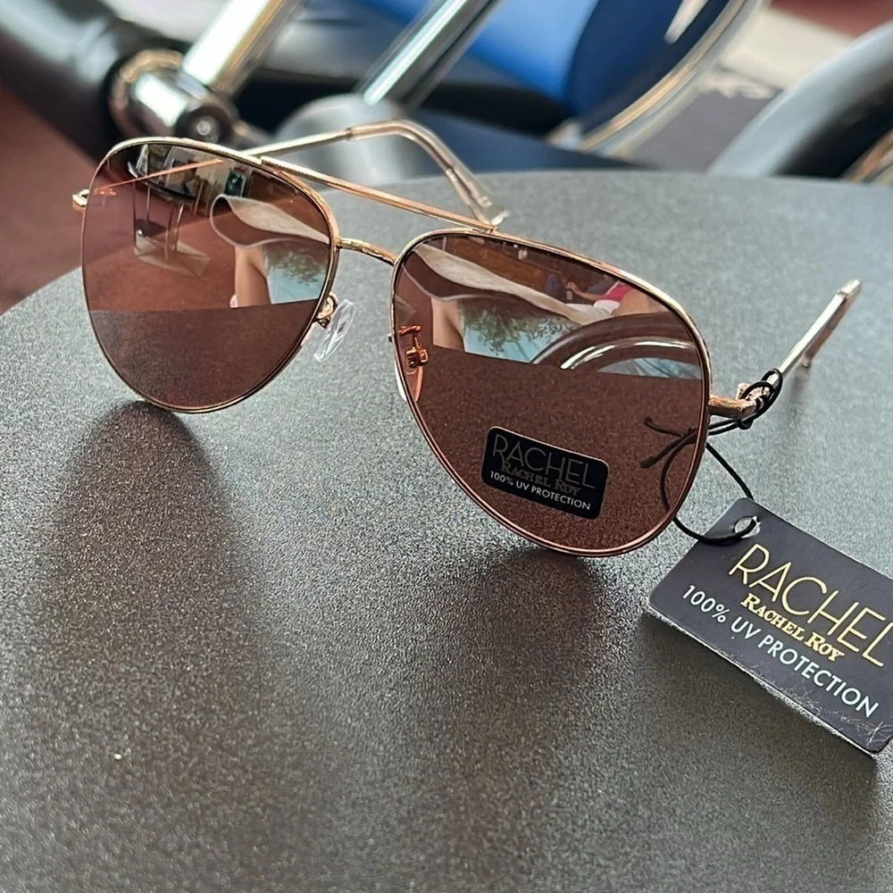 Brand New Rachel Roy Aviator Sunglasses Mirrored Rose Gold Tone Rimless